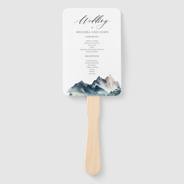 Wasserfarbe Blauer Berg Rustikaler Handfan Fächer (Vorderseite)