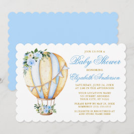 Wasserfarbe Blue Floral Baby Dusche Luftballon Einladung