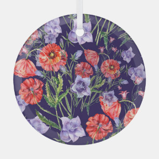 Wasserfarbe Bluebell Poppy Array Ornament Aus Glas