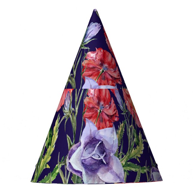 Wasserfarbe Bluebell Poppy Array Partyhütchen (Vorderseite)
