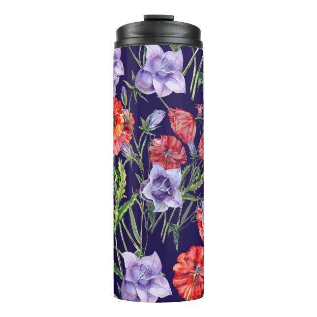 Wasserfarbe Bluebell Poppy Array Thermosbecher (Vorderseite)