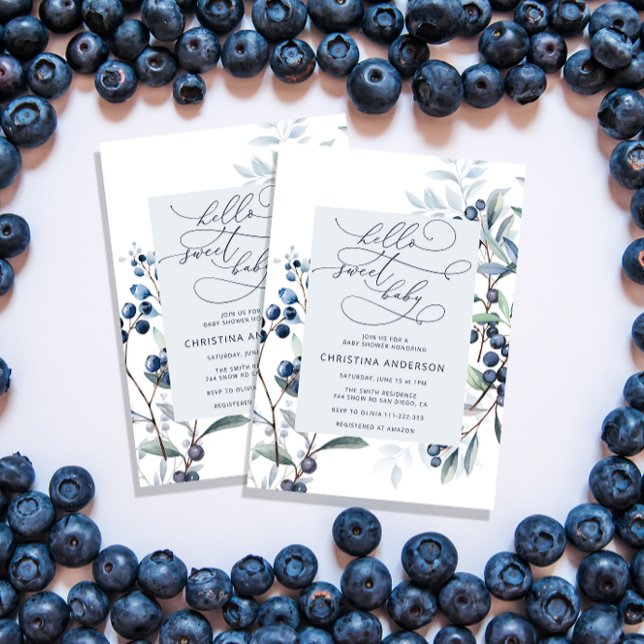 Wasserfarbe Blueberry Baby Dusche Einladung (Von Creator hochgeladen)