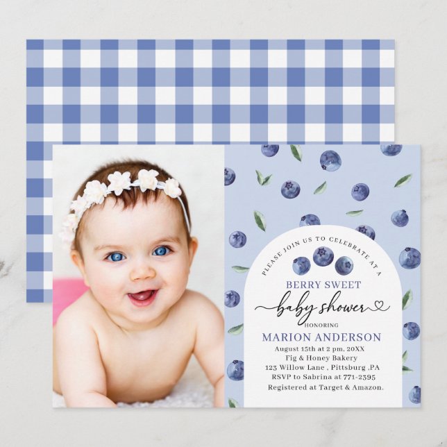Wasserfarbe Blueberry Babydusche Einladung (Vorne/Hinten)