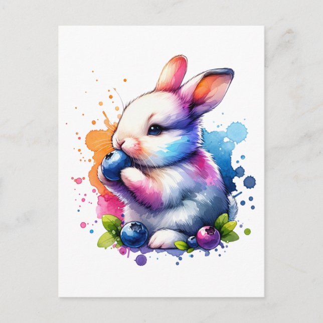 Wasserfarbe Blueberry Bunny Postkarte (Vorderseite)