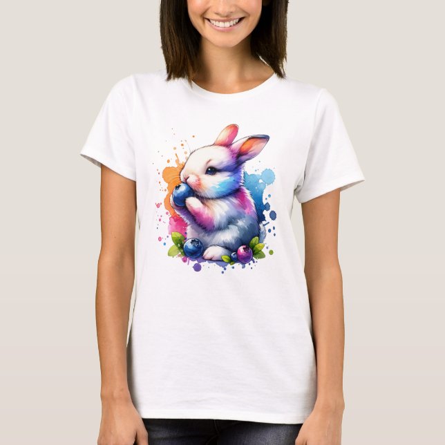Wasserfarbe Blueberry Bunny T-Shirt (Vorderseite)