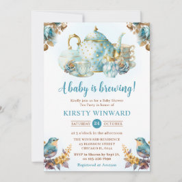Wasserfarbe Blueberry Tee Party Babydusche Einladung