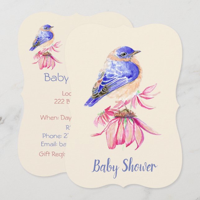 Wasserfarbe Bluebird Boy oder Girl Baby Dusche Einladung (Vorne/Hinten)