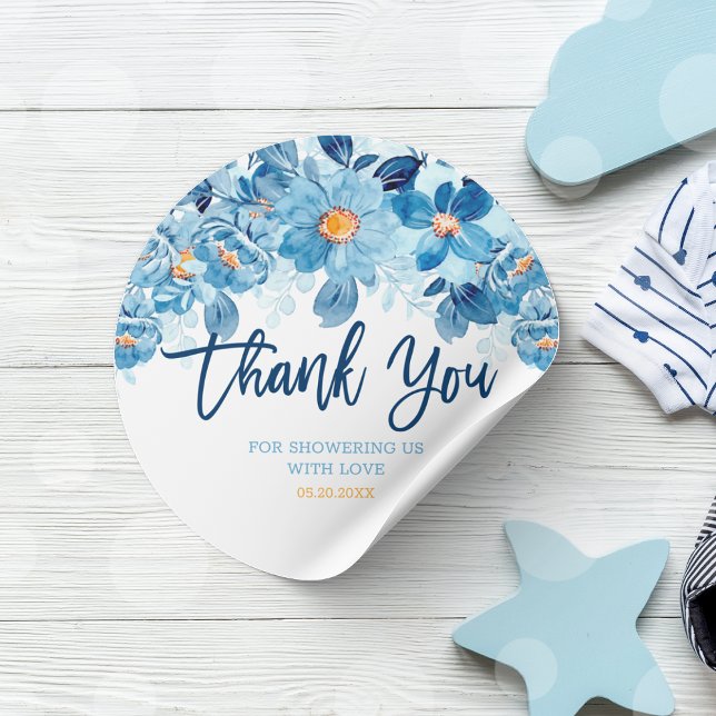 Wasserfarbe Blume Kinderdusche Danke, dass Sie daf Runder Aufkleber (Watercolor Flowers Baby Shower Thank You Favor Classic Round Sticker)