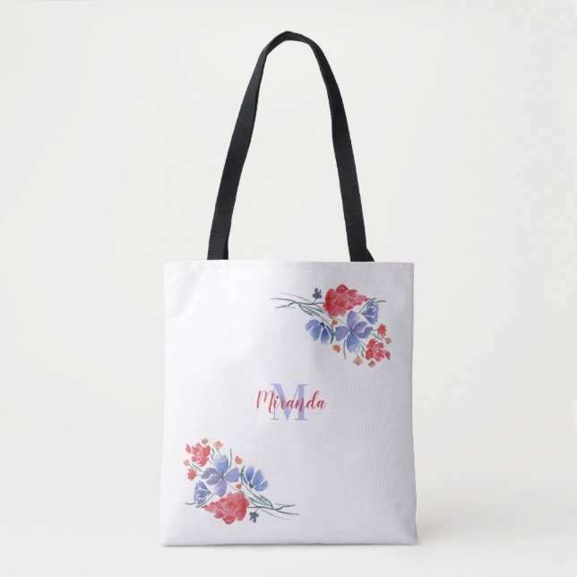 Wasserfarbe, Blume, personalisiert Tasche (Vorderseite)