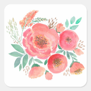 Wasserfarbe, Blume. Quadratischer Aufkleber