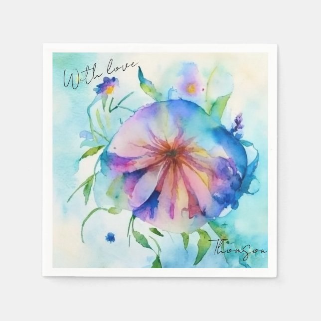 Wasserfarbe Blumen Wiener Hintergrund Serviette (Vorderseite)