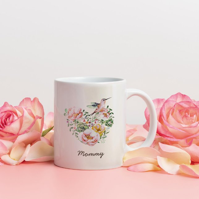 Wasserfarbe Blumenherz Hummingbird Mommy Geschenk Zweifarbige Tasse (Von Creator hochgeladen)
