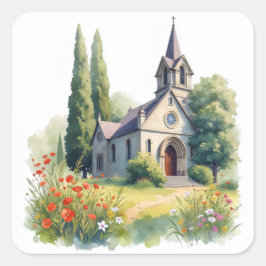 Wasserfarbe Blumenkirche Quadratischer Aufkleber