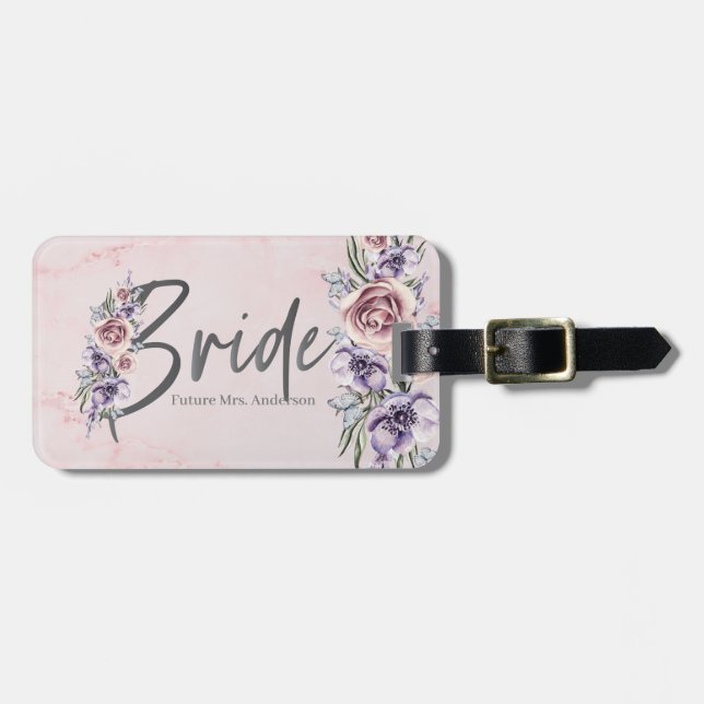 Wasserfarbe Blumenmuster Personalisierte Rose Marm Gepäckanhänger (Vorderseite horizontal)