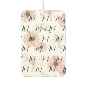 Wasserfarbe Blush Rosa Blumen Kunst Monogramm Autolufterfrischer