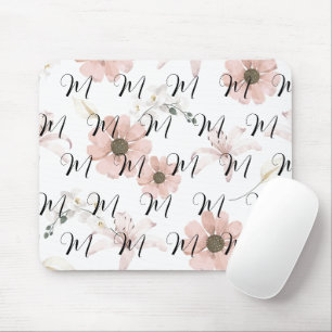 Wasserfarbe Blush Rosa Blumen Kunst Monogramm Mousepad