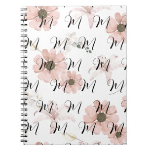 Wasserfarbe Blush Rosa Blumen Kunst Monogramm Notizblock