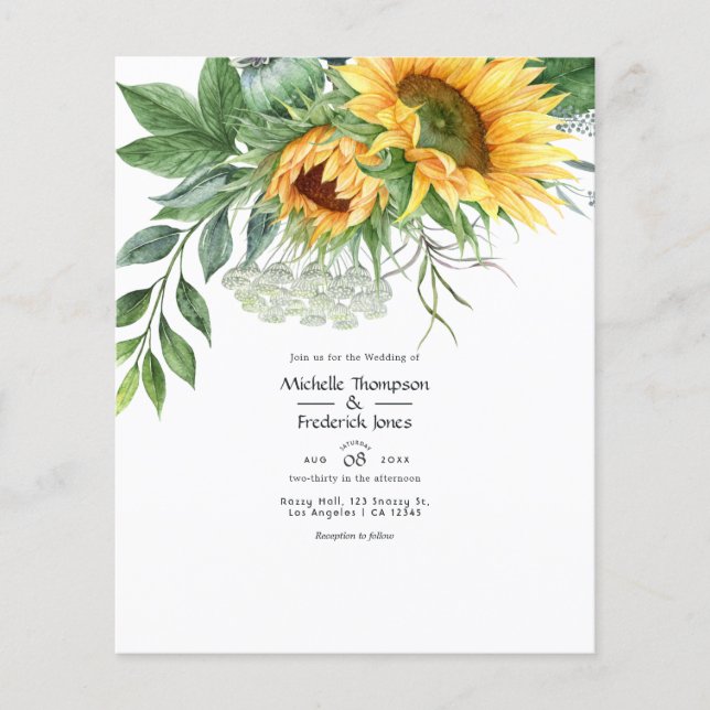 Wasserfarbe Bohemische Sonnenblumenhochzeit Flyer (Vorne)