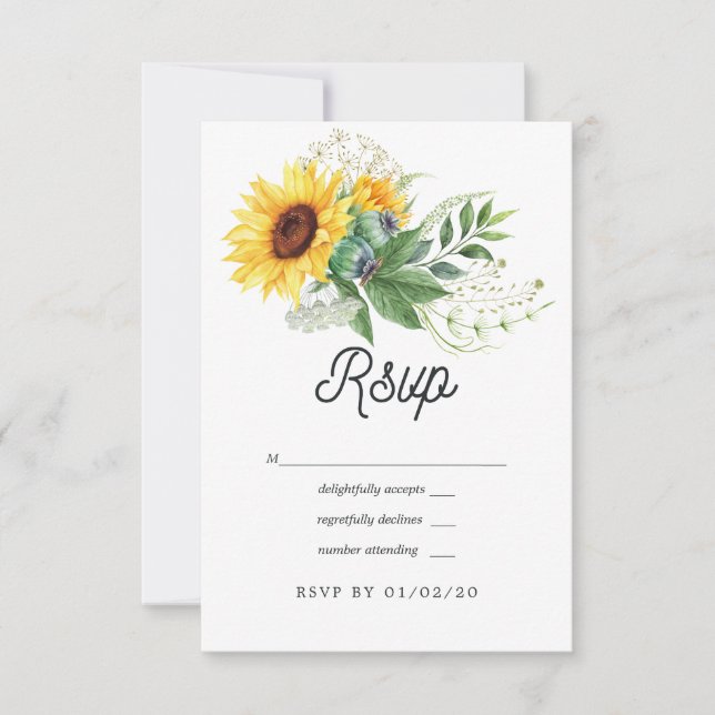 Wasserfarbe Bohemische Sonnenblumenhochzeit RSVP Karte (Vorderseite)