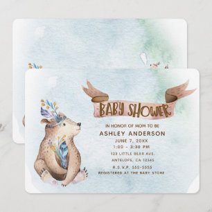 Wasserfarbe Boho Bär Rustic Animals Babydusche Einladung