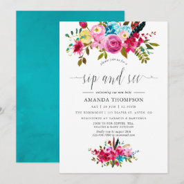 Wasserfarbe Boho Chic Blumensippe sehen Einladung