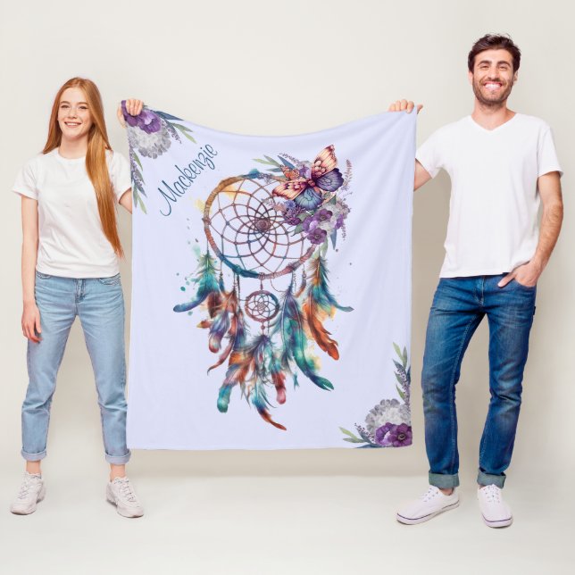 Wasserfarbe Boho Dreamcatcher Personalisiert Name Fleecedecke (Beispiel)