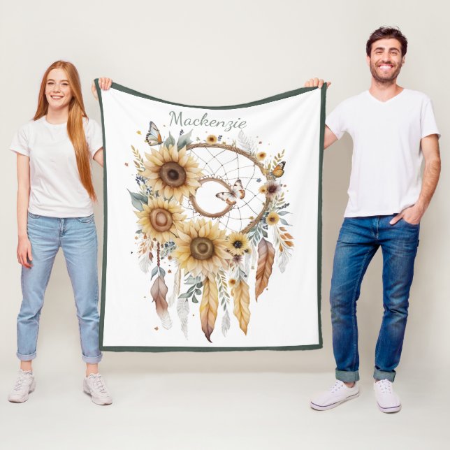 Wasserfarbe Boho Dreamcatcher Personalisiert Name Fleecedecke (Beispiel)