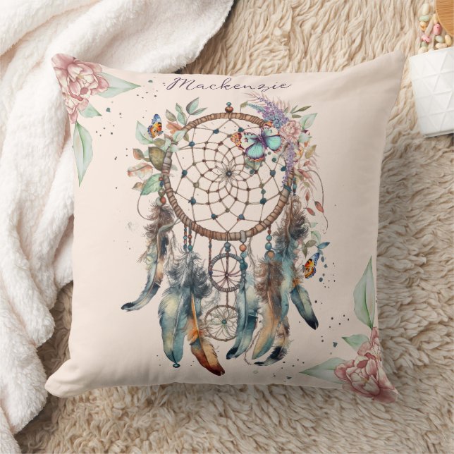 Wasserfarbe Boho Dreamcatcher Personalisiert Name Kissen (Decke)