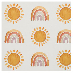 Wasserfarbe Boho Earthy Rainbow and Sun  Stoff