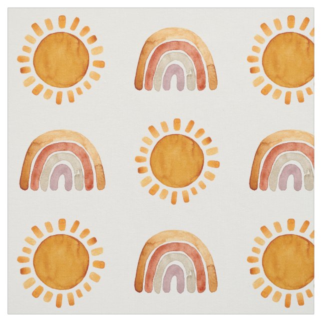 Wasserfarbe Boho Earthy Rainbow and Sun  Stoff (Muster)