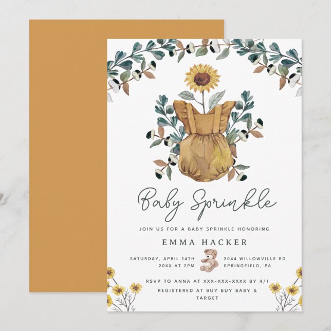 Wasserfarbe Boho Floral Baby Einladung (Vorne/Hinten)