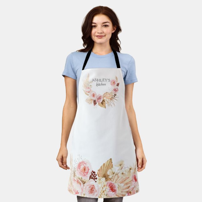 Wasserfarbe Boho Floral Pampas Gras personalisiert Schürze (Getragen)