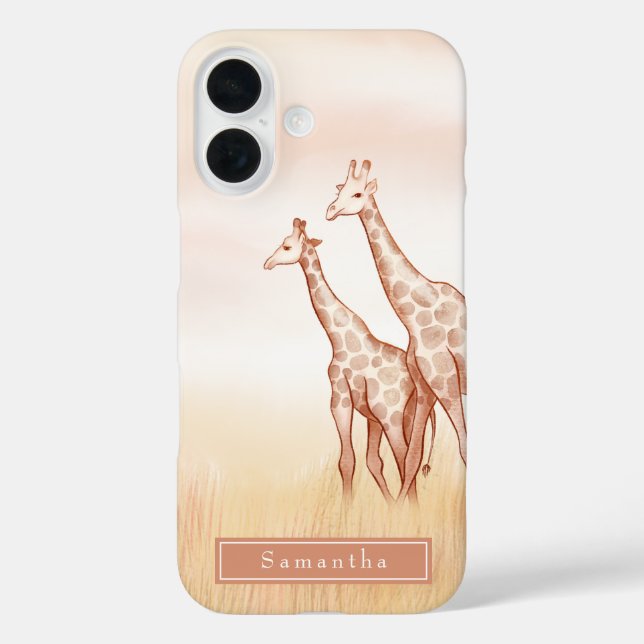 Wasserfarbe Boho Giraffe Personalisiert iPhone 16 Hülle (Rückseite)