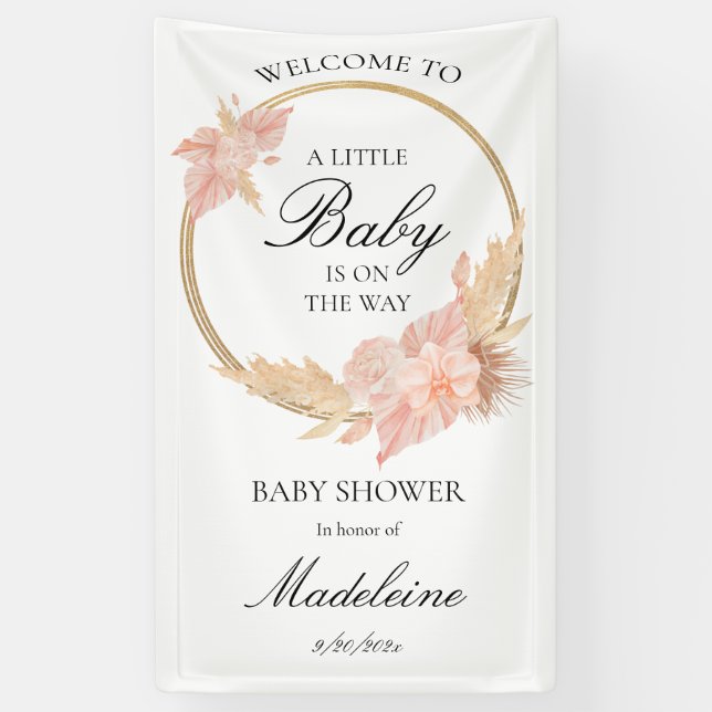 Wasserfarbe Boho Pink Babydusche Banner (Vertikal)