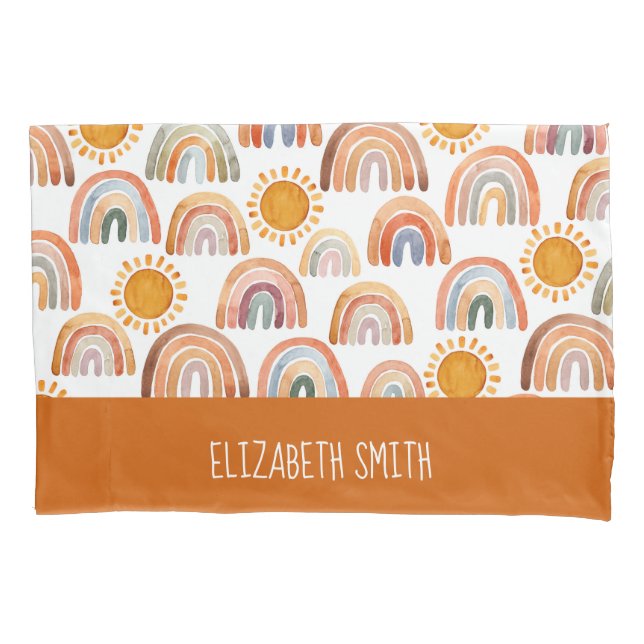 Wasserfarbe Boho Regenbogen und Sonne Personalisie Kissenbezug (Vorderseite)