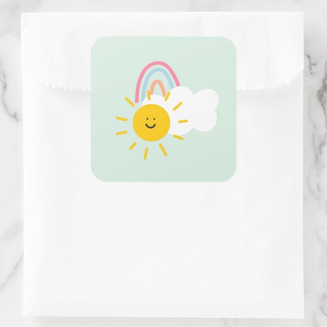 Wasserfarbe Boho Regenbogen und Sonne Quadratischer Aufkleber (Tasche)