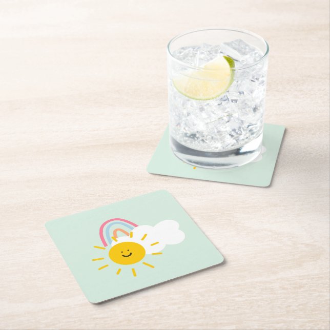 Wasserfarbe Boho Regenbogen und Sonne Rechteckiger Pappuntersetzer (Vor Ort)