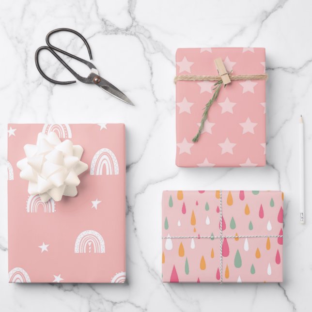 Wasserfarbe Boho Regenbogen und Stars Geschenkpapier Set (Vorderseite)