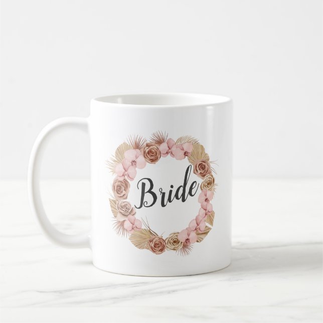 Wasserfarbe Boho Rose Getrocknete Palm-Blätter| Br Kaffeetasse (Links)