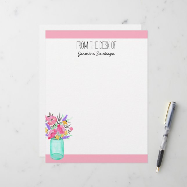 Wasserfarbe Bouquet Mason Jar Blume Personalisiert Briefbogen (Vorderseite/Rückseite Beispiel)