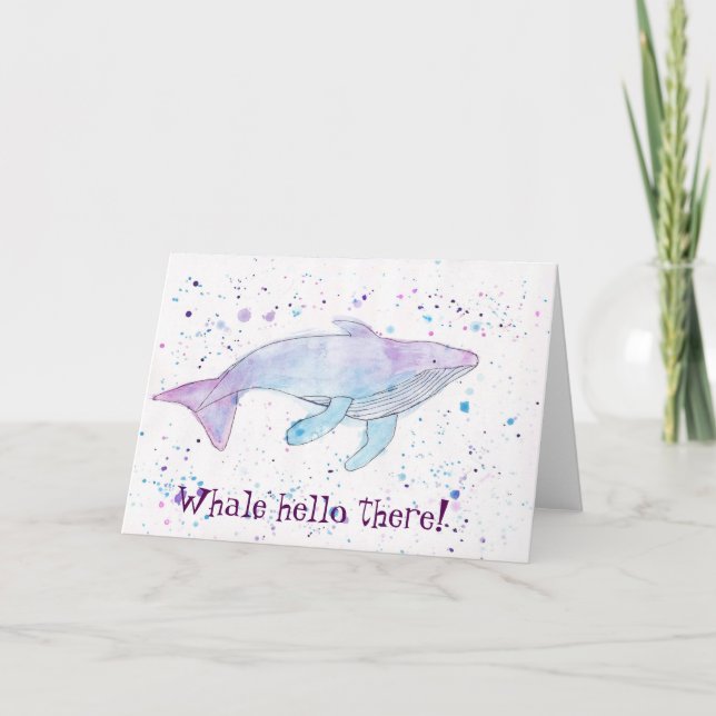Wasserfarbe-Buckel-Wal "hallo dort" kardieren Karte (Vorderseite)