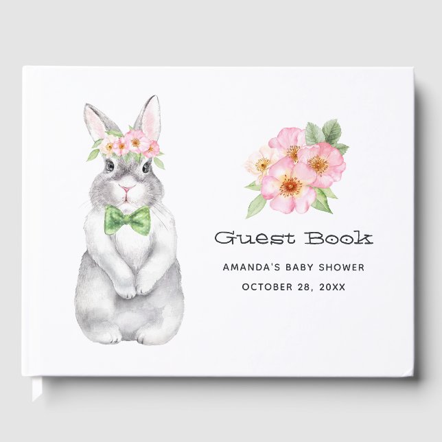 Wasserfarbe Bunny Floral Girl Babydusche Gästebuch (Vorderseite)