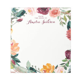Wasserfarbe Burgund Blume Personalisiert Stationie Notizblock