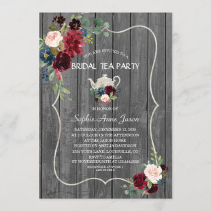 Wasserfarbe Burgund Blume Wood Bridal Tee Party Einladung