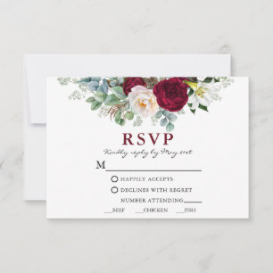 Wasserfarbe Burgund Blumengrün Meeres W RSVP Karte