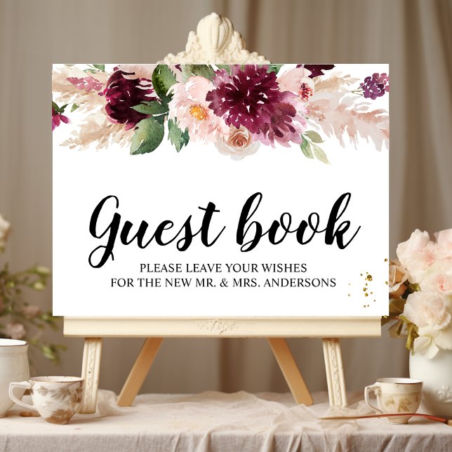 Wasserfarbe Burgund Blush Pink & Red Floral Poster (Von Creator hochgeladen)