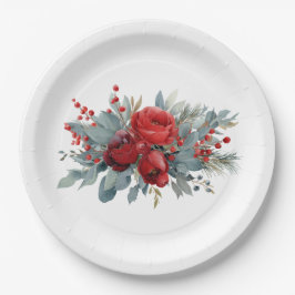 Wasserfarbe Burgund & Blush Rose Hochzeit Pappteller