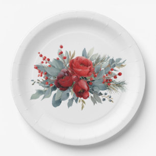 Wasserfarbe Burgund & Blush Rose Hochzeit Pappteller
