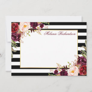 Wasserfarbe Burgund Floral Gestrichen Elegant Mitteilungskarte