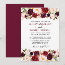 Wasserfarbe Burgund Floral Moderne Hochzeit